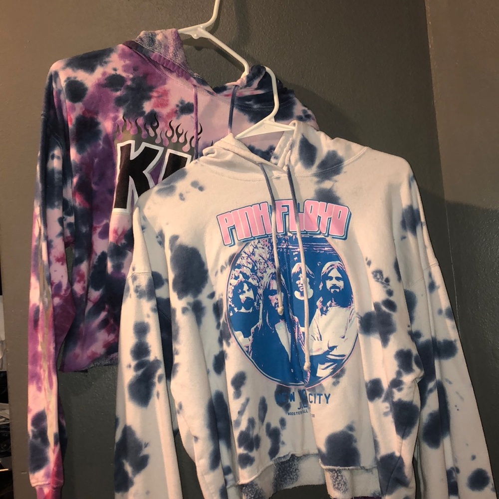 Two cropped rock band hoodies